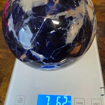 Large Natural Sodalite Sphere | 132mm 7lb One-of-a-Kind Crystal | Wooden Stand Included