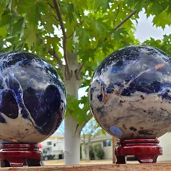 Large Natural Sodalite Sphere | 132mm 7lb One-of-a-Kind Crystal | Wooden Stand Included