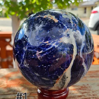Large Natural Sodalite Sphere | 132mm 7lb One-of-a-Kind Crystal | Wooden Stand Included