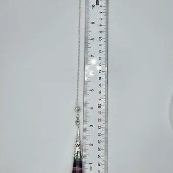 Rainbow Fluorite Pendulum | 3" Polyhedral Crystal Point | Dowsing Tool & Pendant | 12" Chain