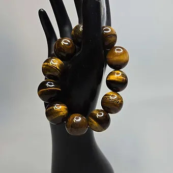 Extra Large 20MM Tigers Eye Natural Stone Beaded Bracelet