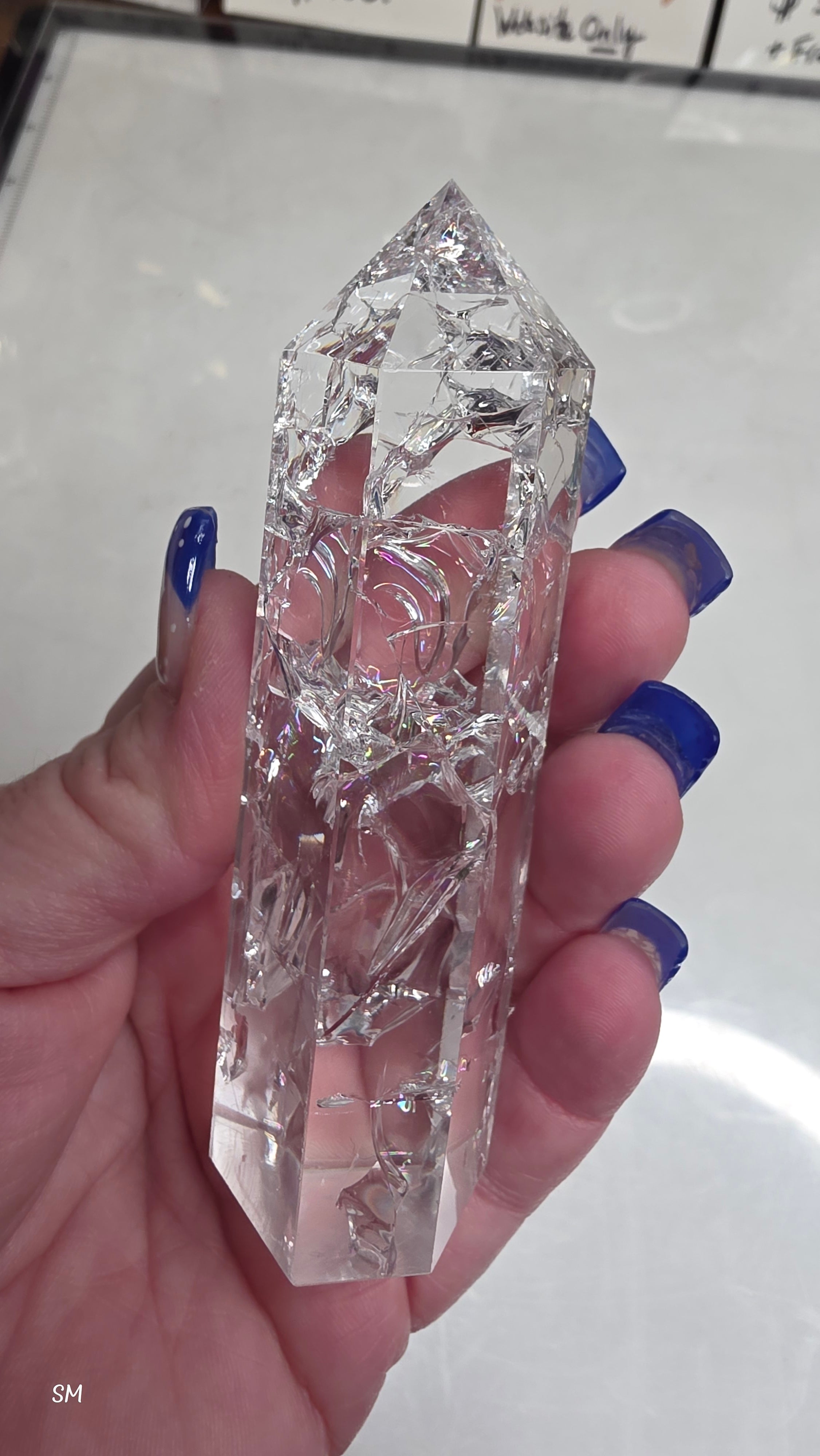 Clear Crystal Crackle Quartz Obelisk Tower