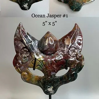 Hand carved Crystal Fox Masks with Stand