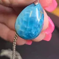 Blue Apatite Teardrop Crystal Pendant | 925 Sterling Silver Chain | 18" or 20" | Genuine Stone