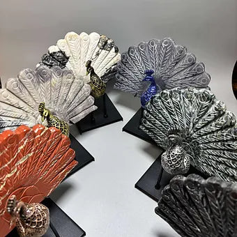 Hand carved Peacocks w/stand