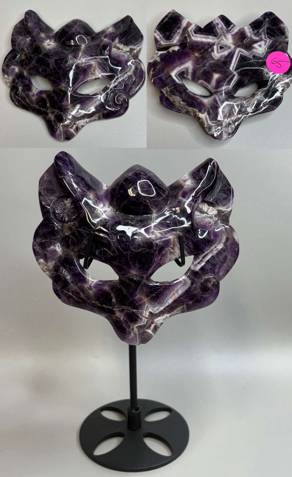 Hand carved Crystal Fox Masks with Stand