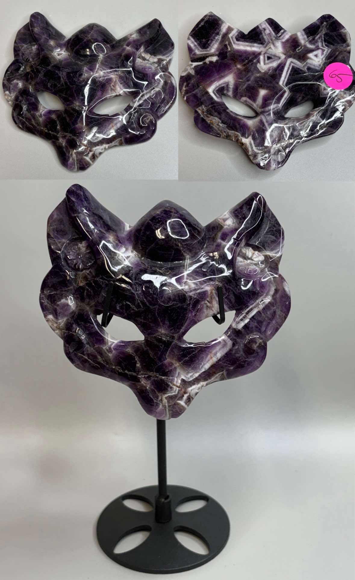 Hand carved Crystal Fox Masks with Stand