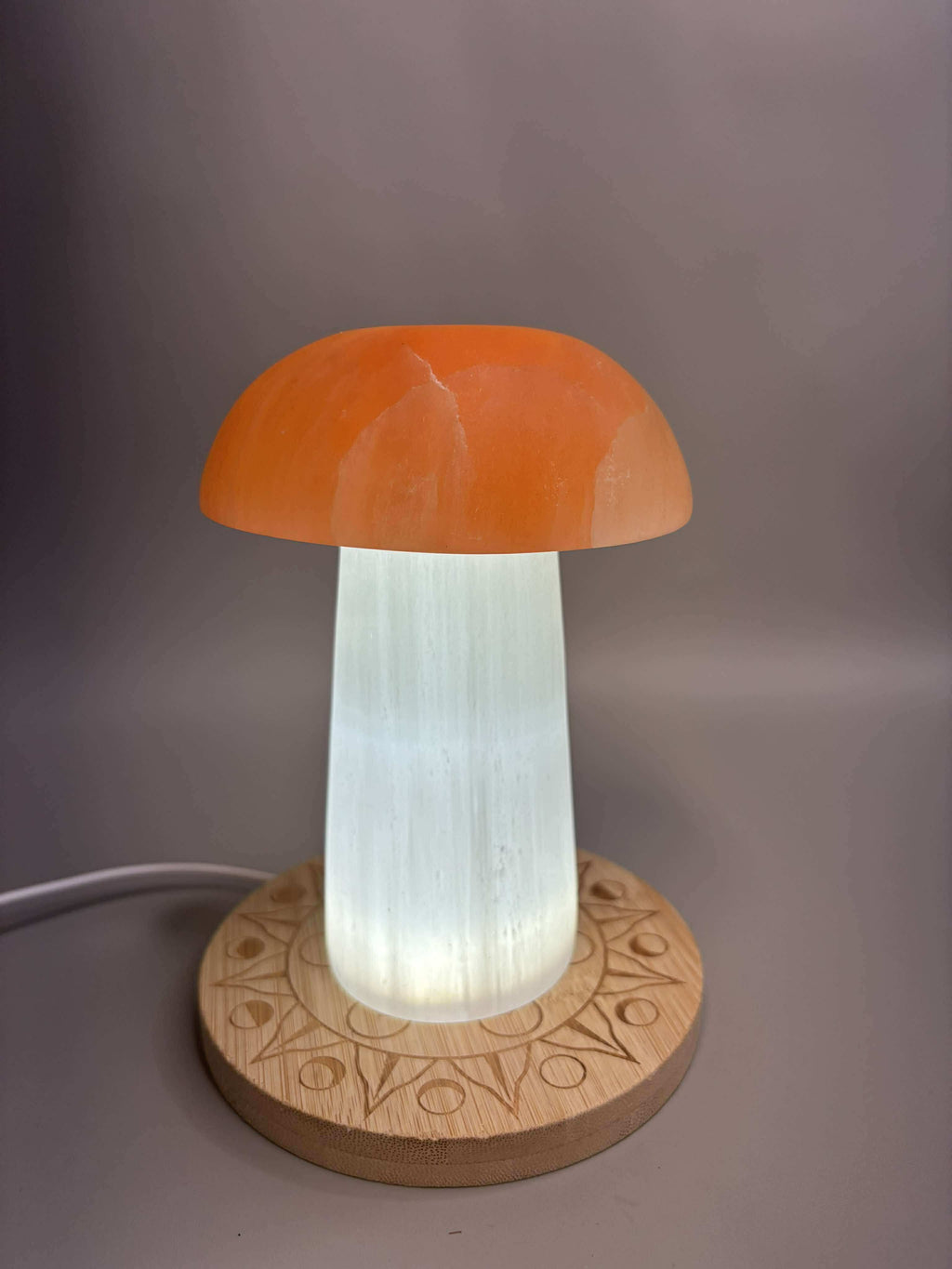 Large Orange Selenite Mushroom Night Light