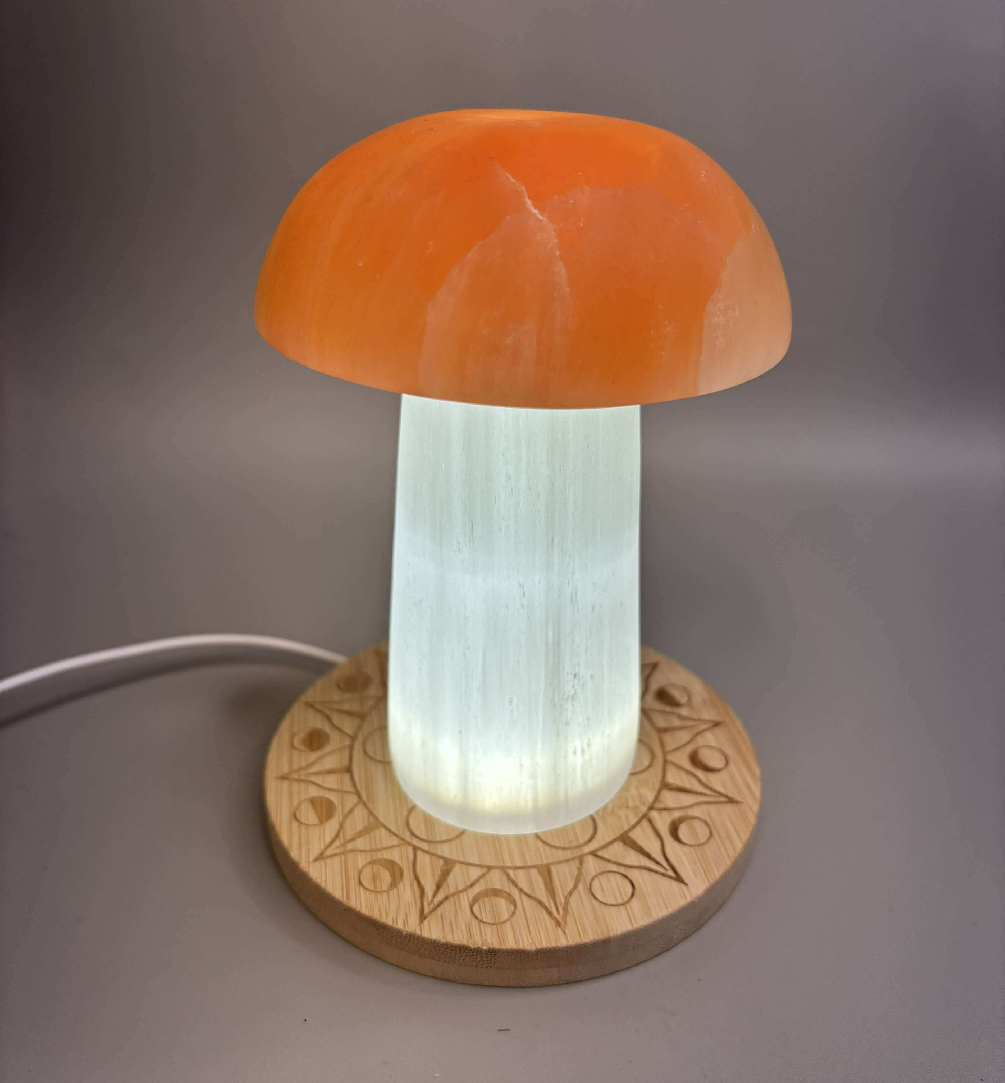 Large Orange Selenite Mushroom Night Light
