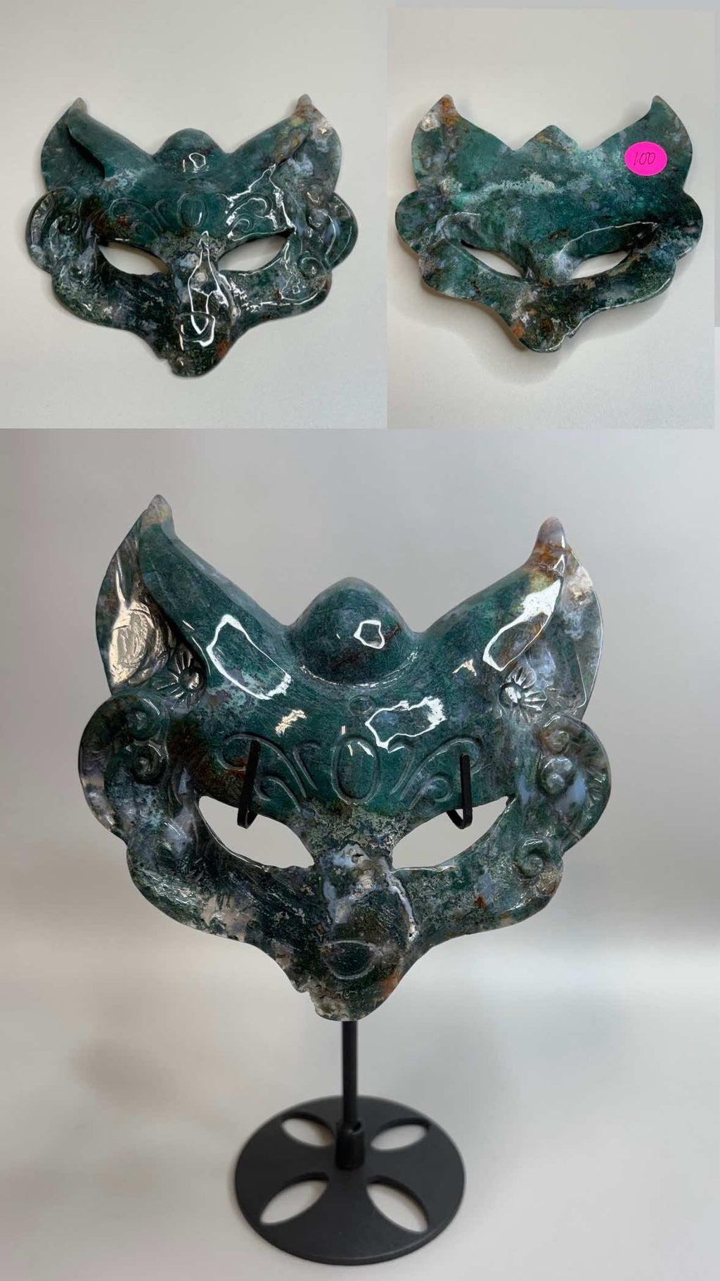 Hand carved Crystal Fox Masks with Stand