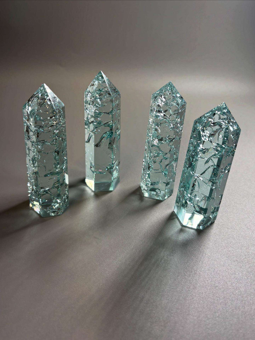 Aqua Ice Crackle Quartz Obelisk Tower