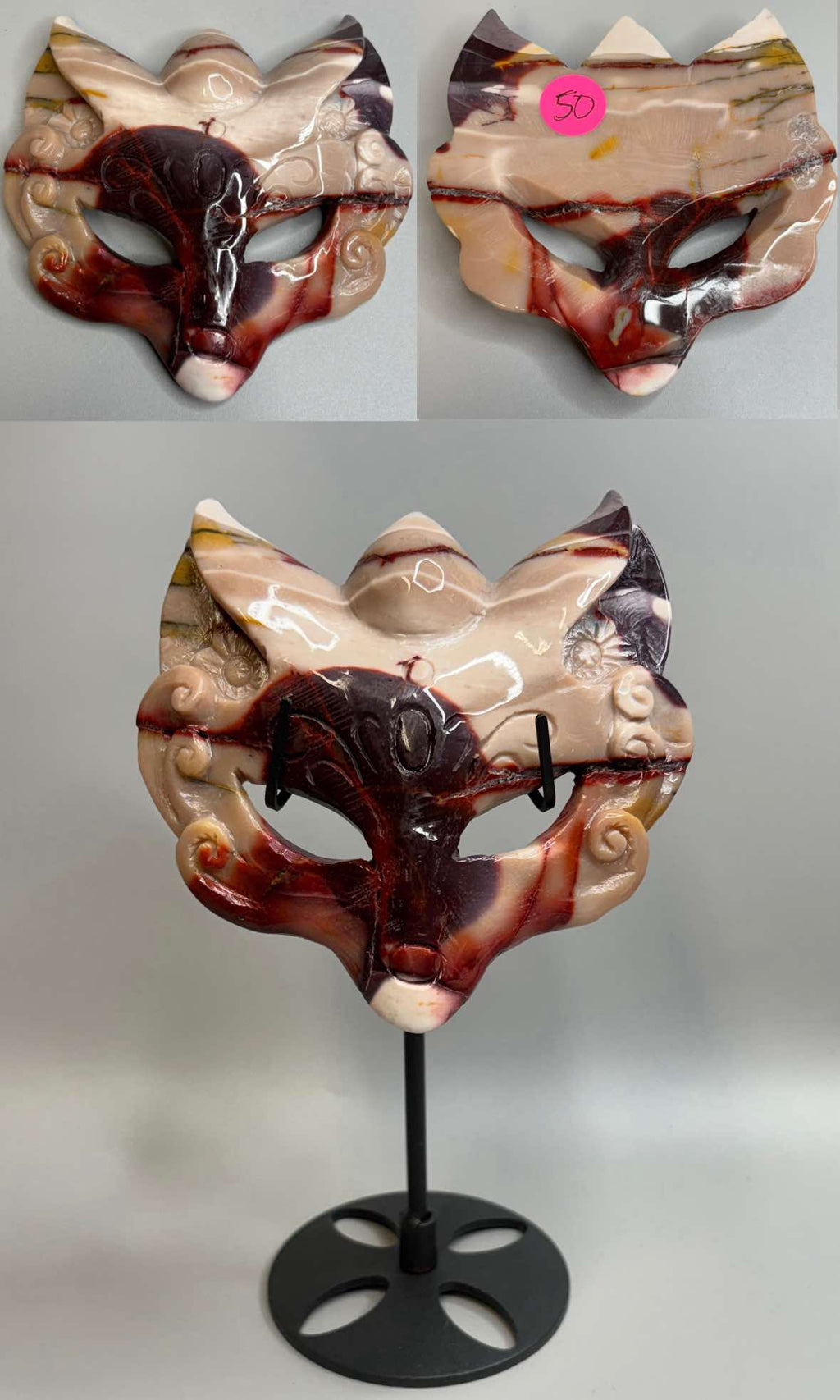 Hand carved Crystal Fox Masks with Stand