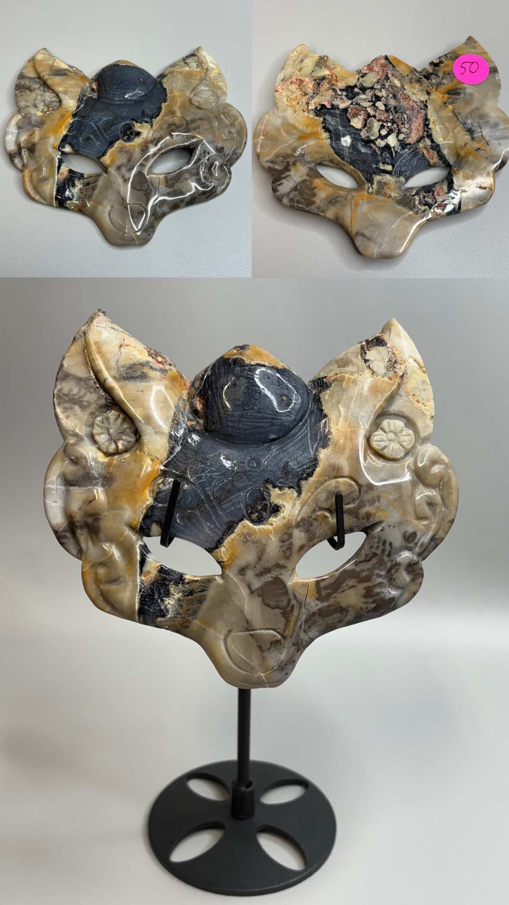 Hand carved Crystal Fox Masks with Stand