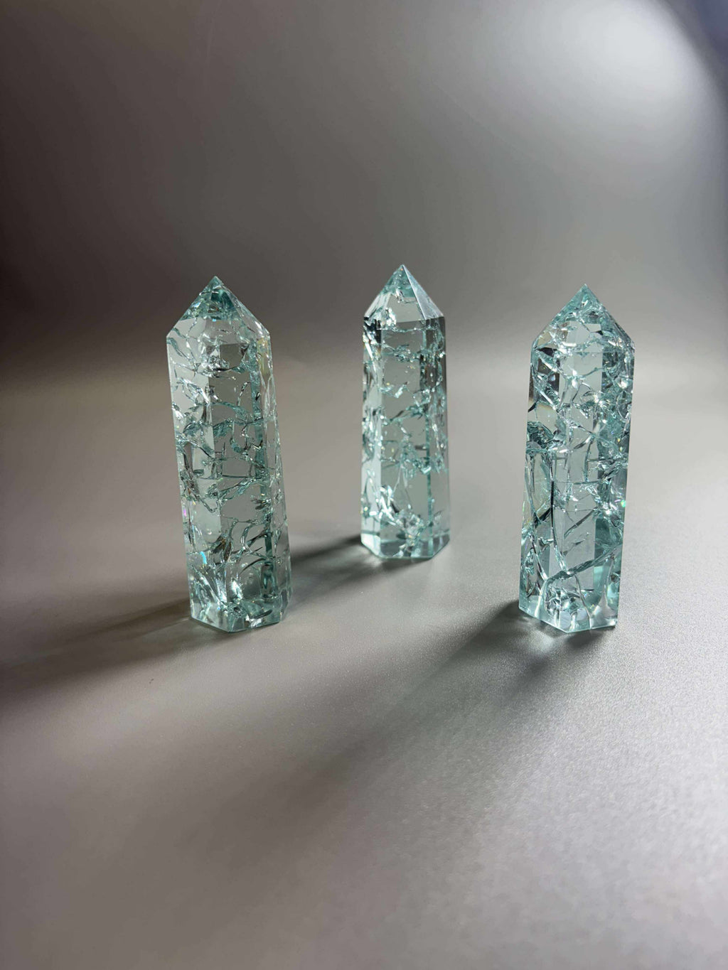 Aqua Ice Crackle Quartz Obelisk Tower