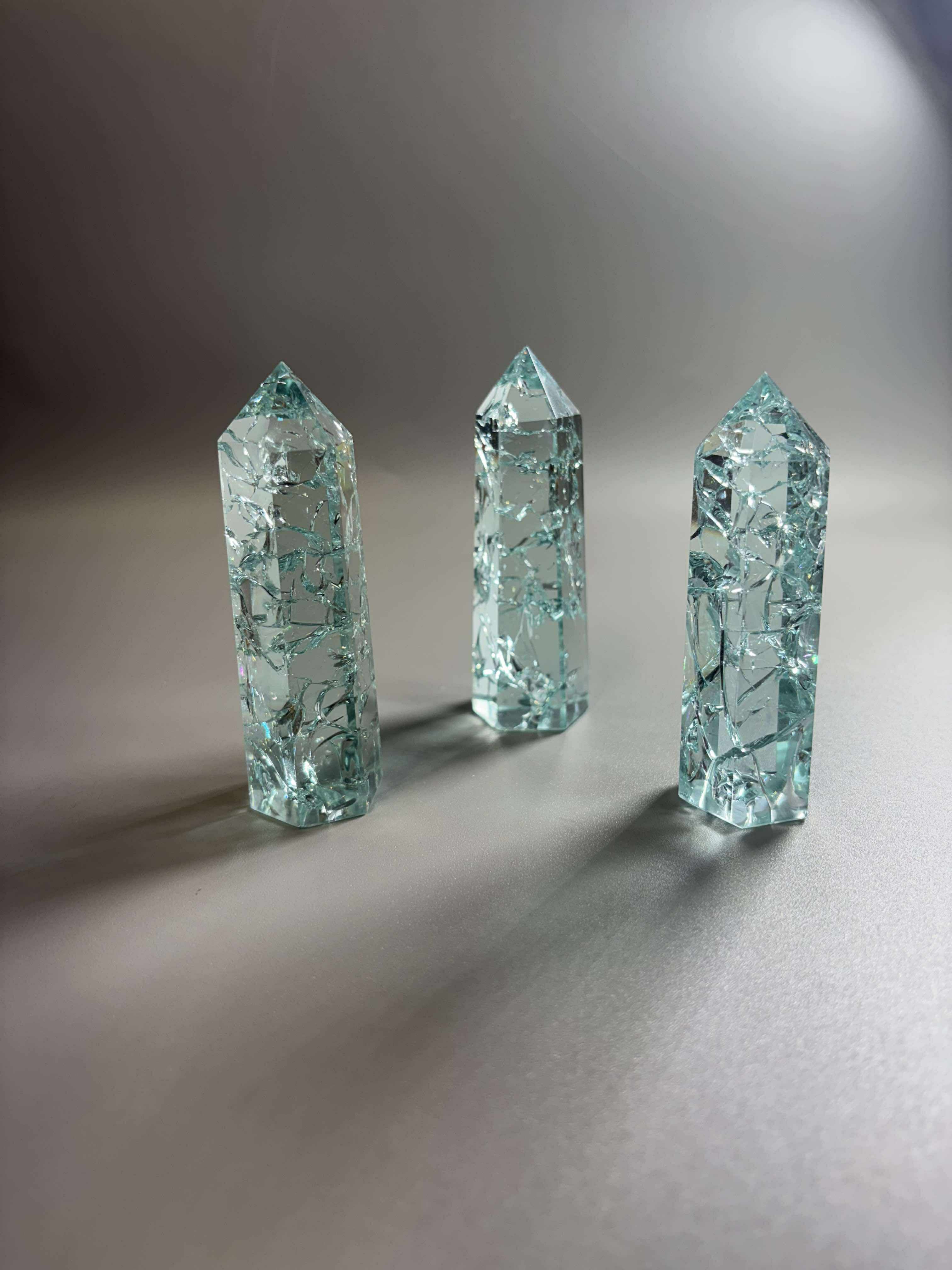 Aqua Ice Crackle Quartz Obelisk Tower