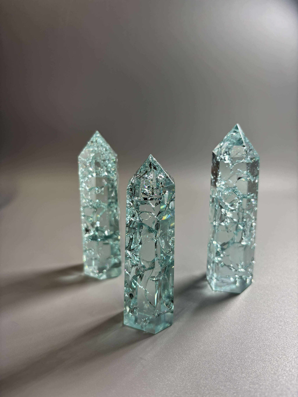 Aqua Ice Crackle Quartz Obelisk Tower