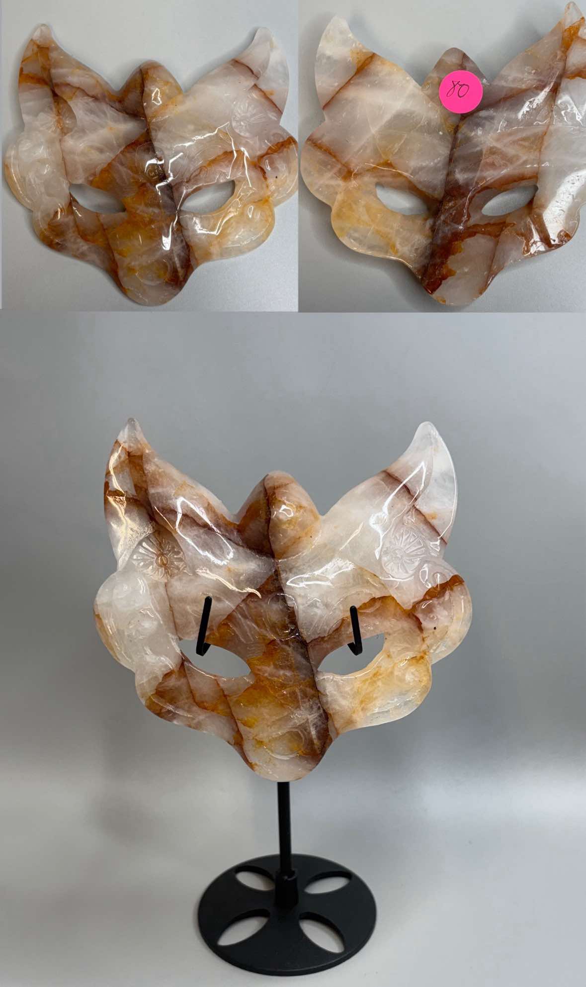 Hand carved Crystal Fox Masks with Stand