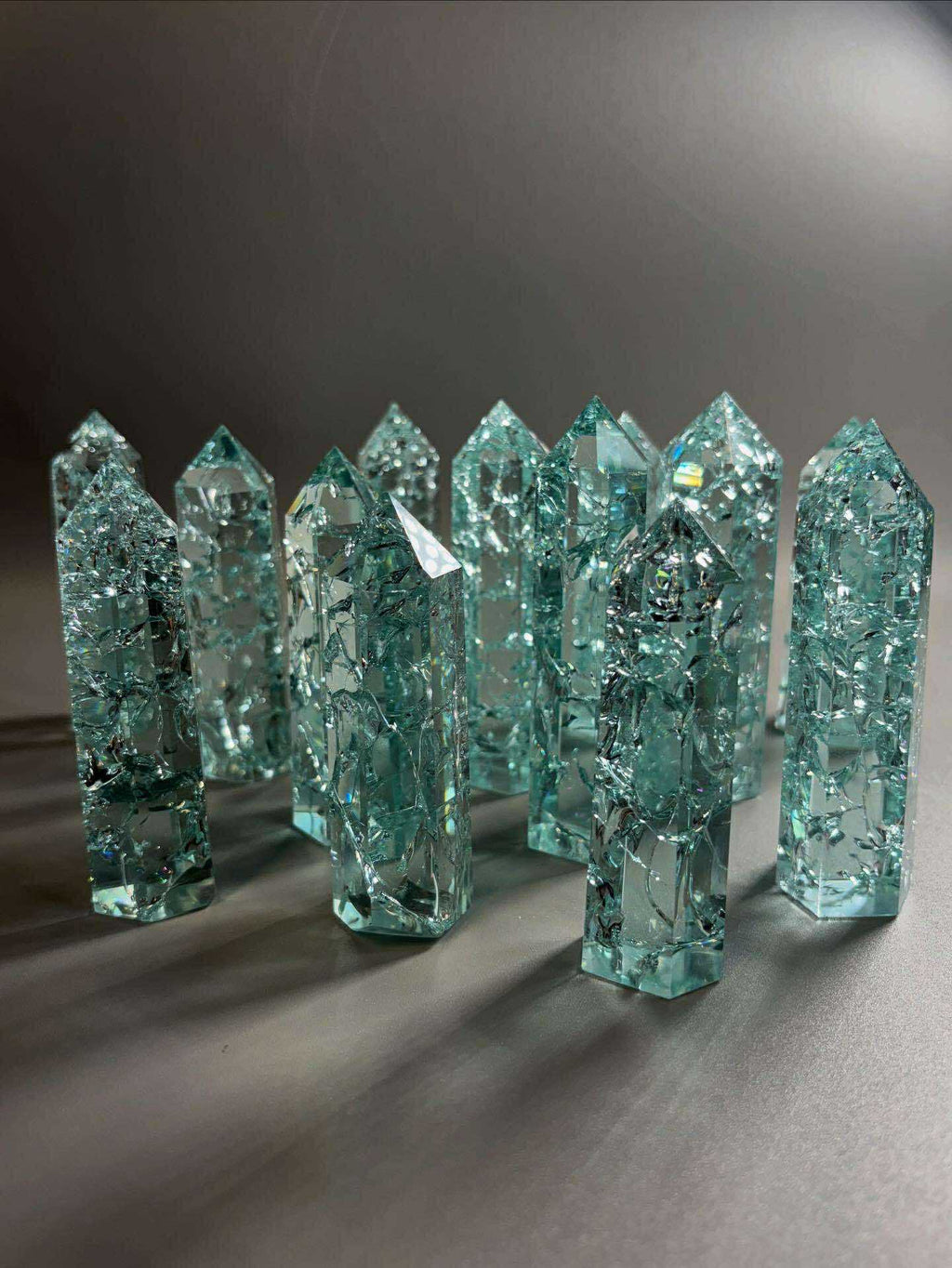 Aqua Ice Crackle Quartz Obelisk Tower
