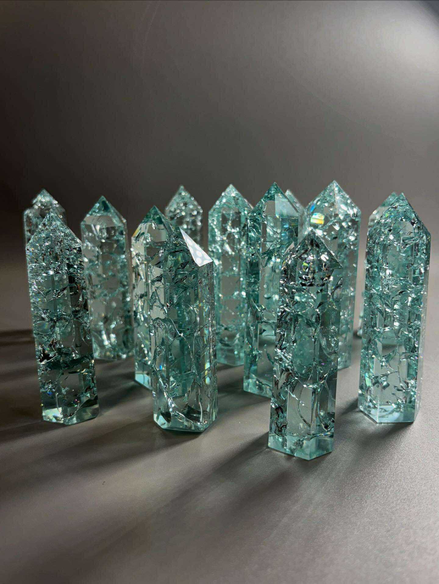 Aqua Ice Crackle Quartz Obelisk Tower