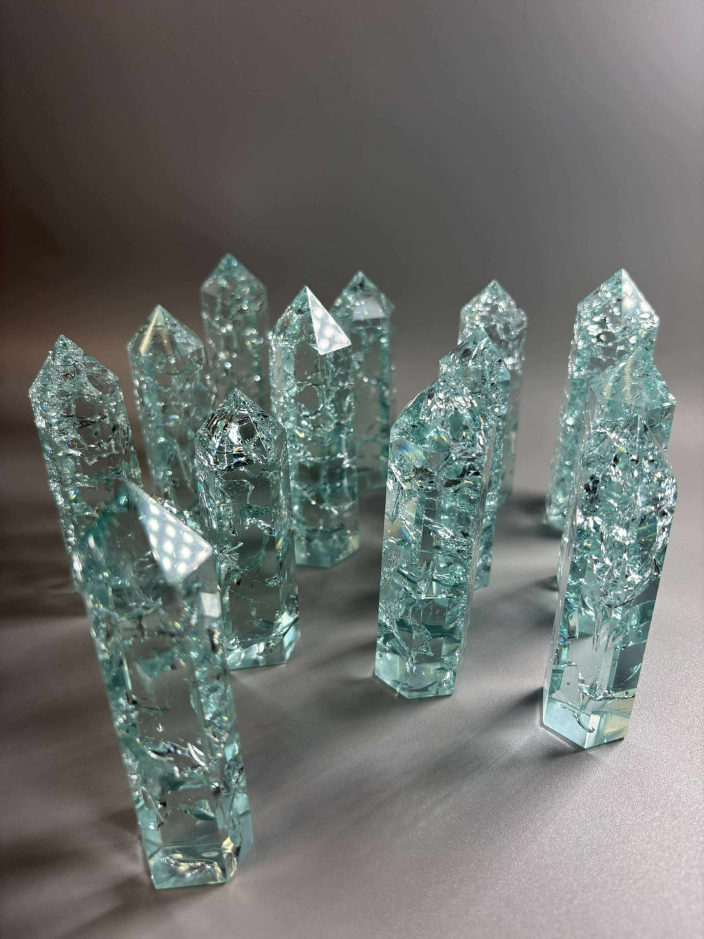 Aqua Ice Crackle Quartz Obelisk Tower