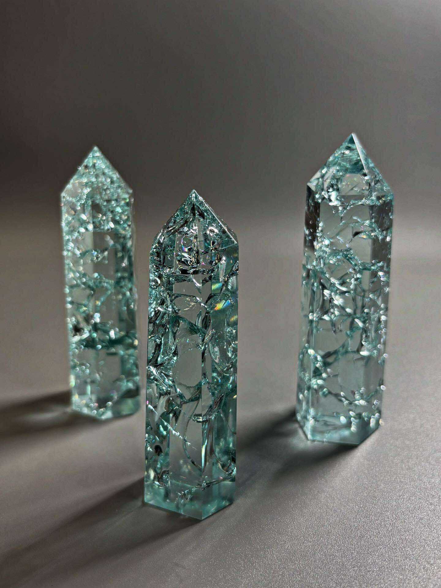 Aqua Ice Crackle Quartz Obelisk Tower
