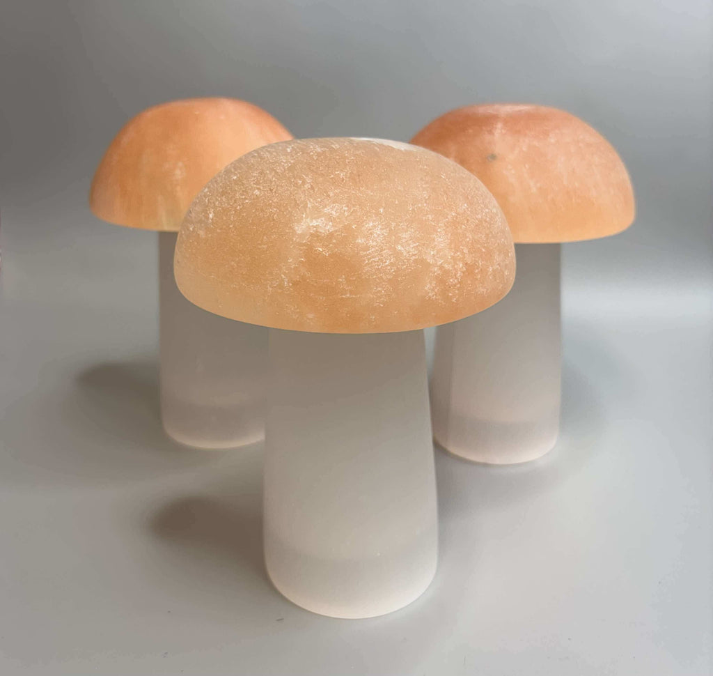 Large Orange Selenite Mushroom Night Light