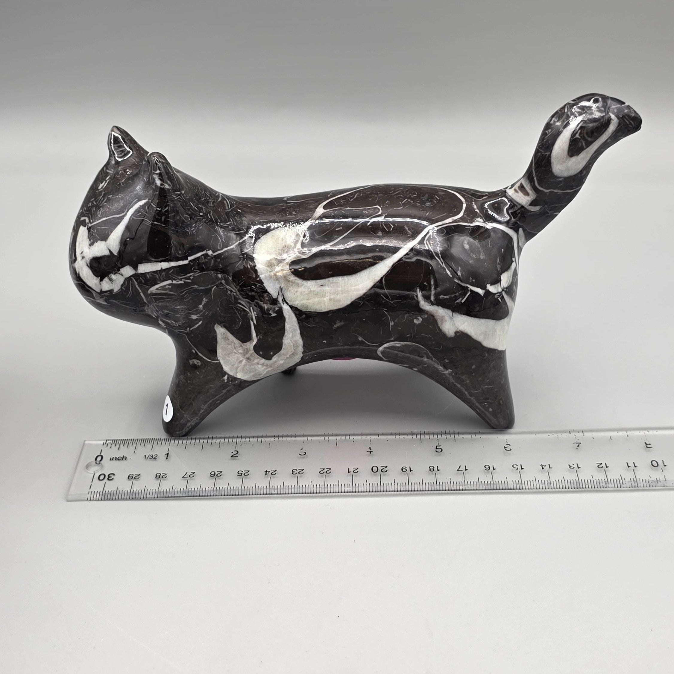 Orthoceras Fossil Cat Carving | Genuine Fossil Stone | Hand-Carved