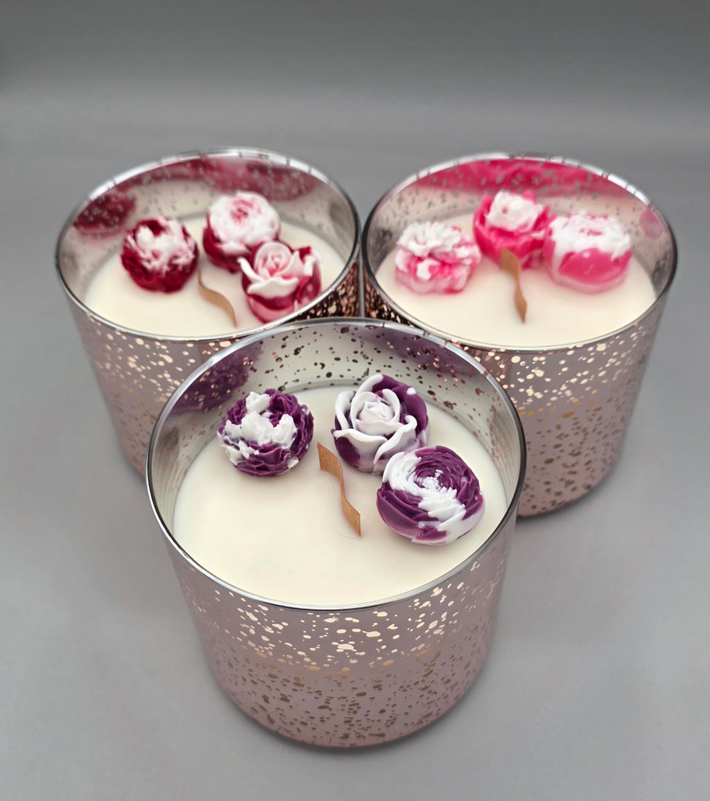 15oz Floral Rose Gold Mercury Glass Candle | Limited Edition