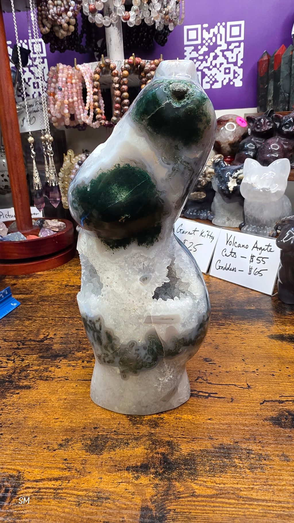 Large Moss Agate Druzy Goddess Torso Carving – 7.5 lbs Statement Crystal