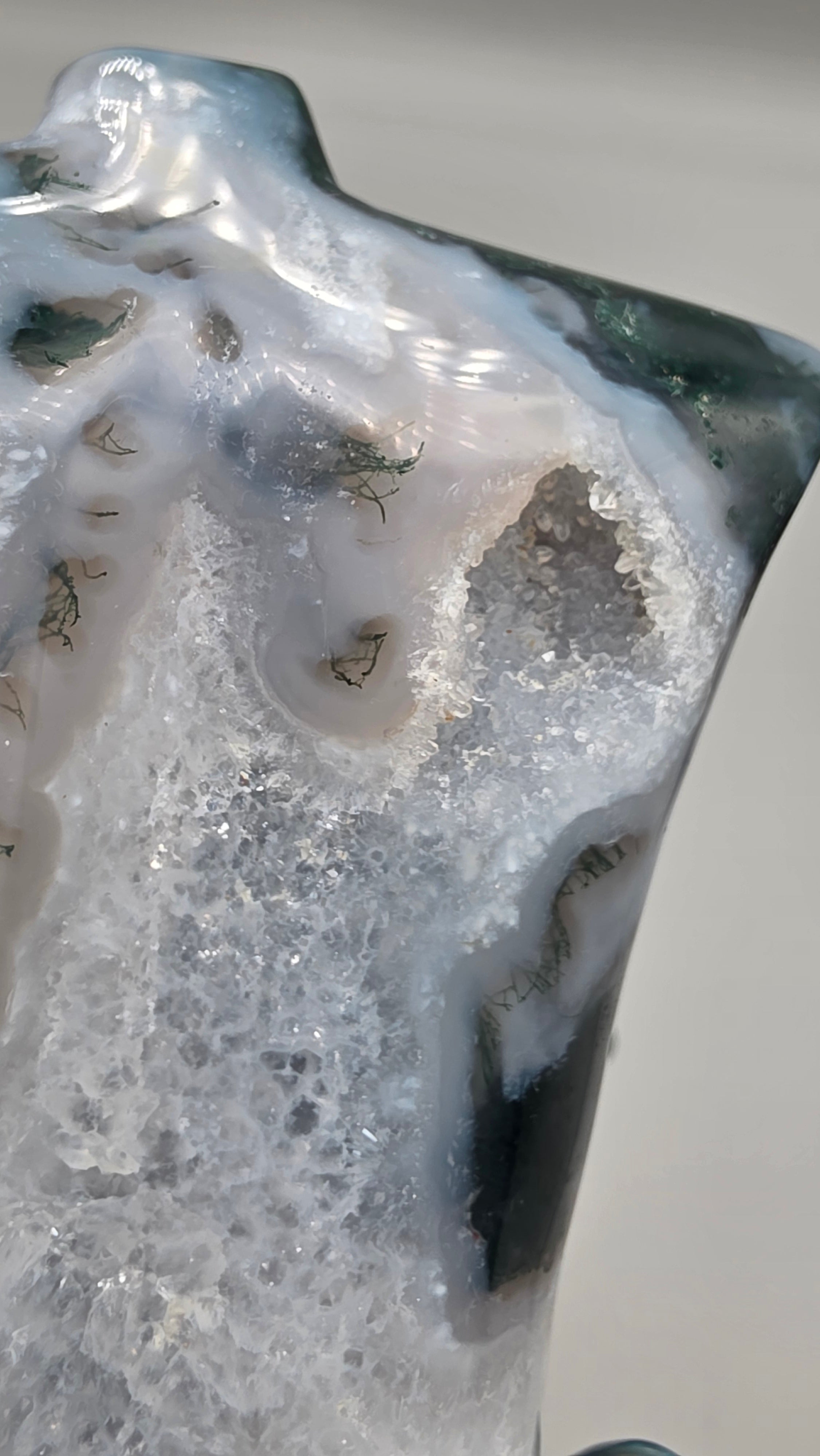 Moss Agate Goddess Body Carving | Druzy Quartz | Hand-Carved