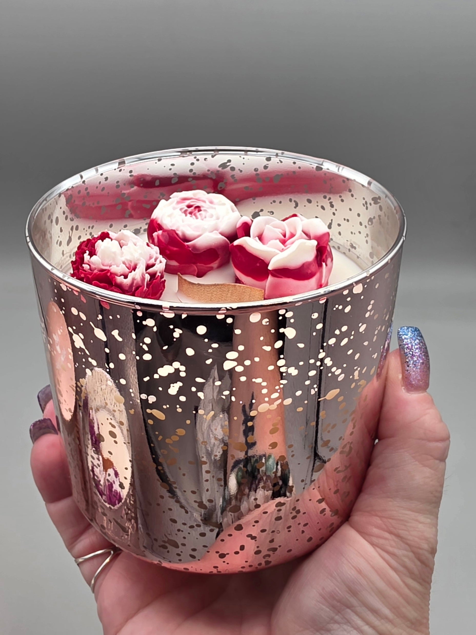 15oz Floral Rose Gold Mercury Glass Candle | Limited Edition