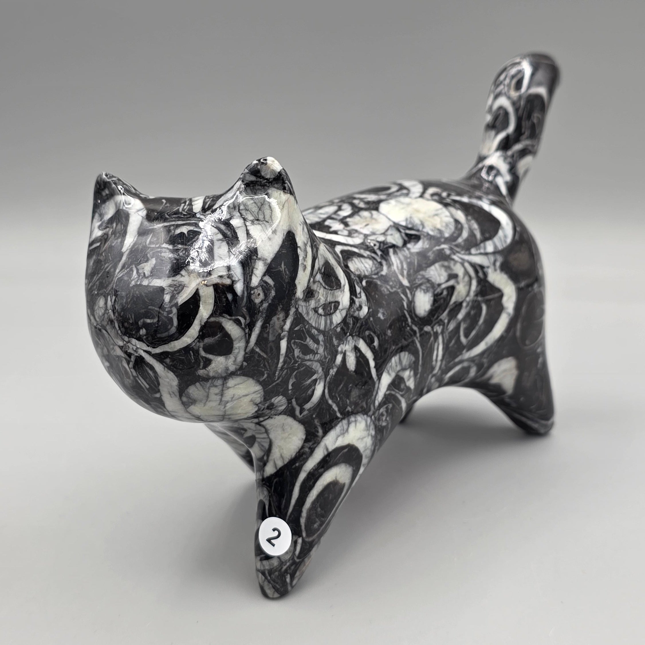Orthoceras Fossil Cat Carving | Genuine Fossil Stone | Hand-Carved