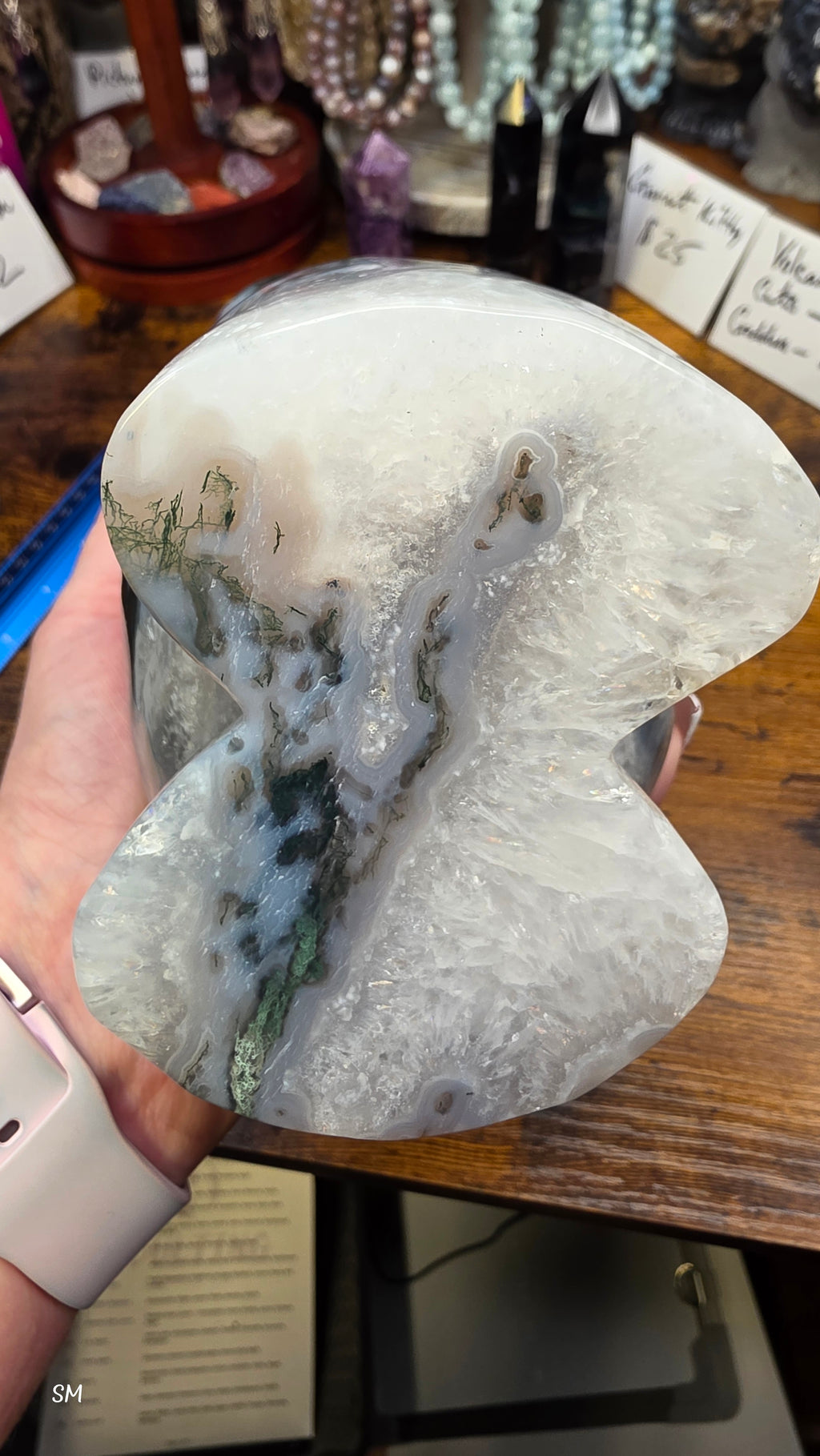 Large Moss Agate Druzy Goddess Torso Carving – 7.5 lbs Statement Crystal