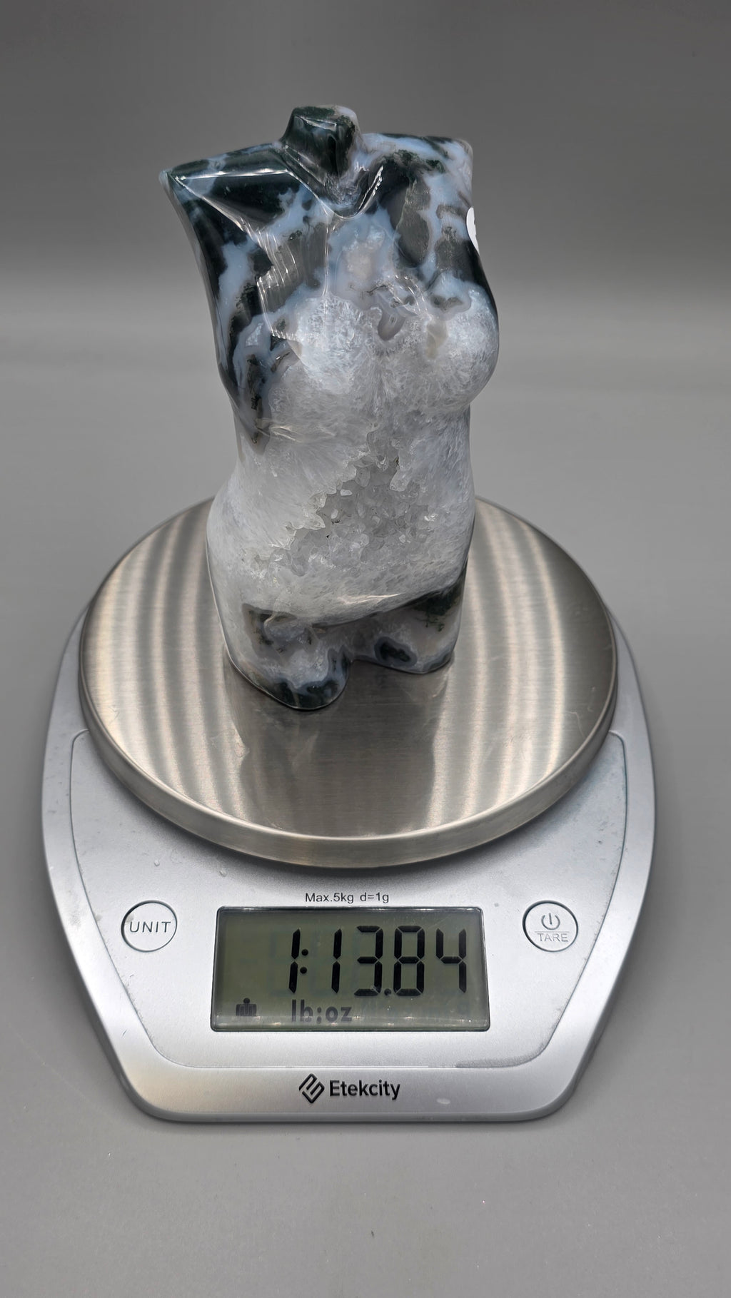 Moss Agate Goddess Body Carving | Druzy Quartz | Hand-Carved