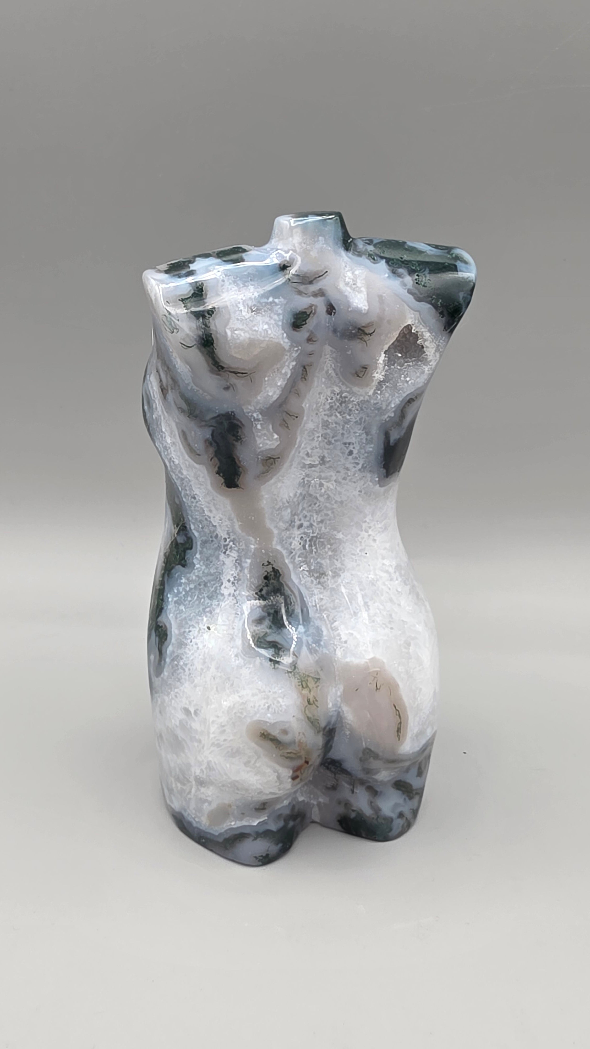 Moss Agate Goddess Body Carving | Druzy Quartz | Hand-Carved