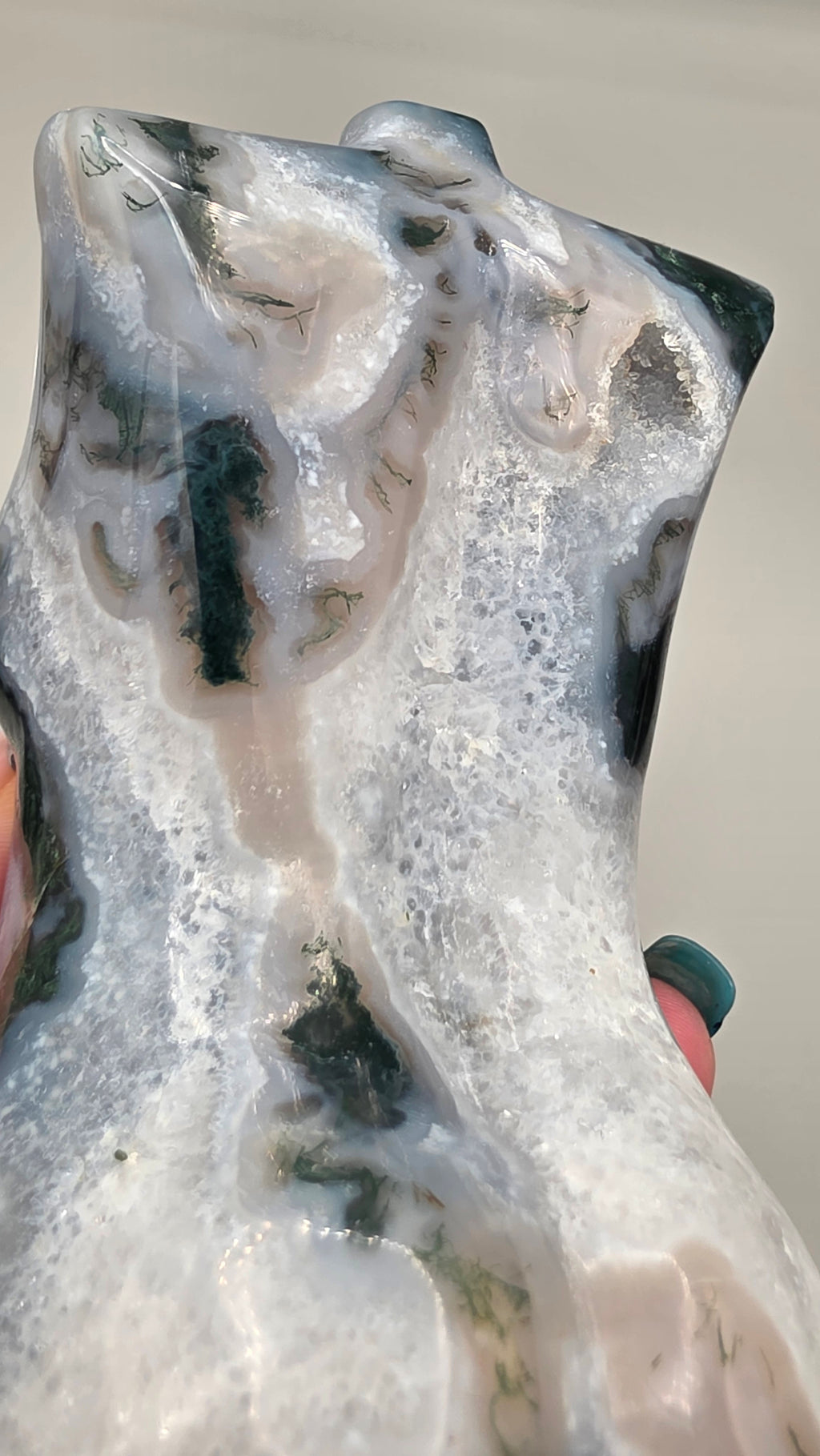 Moss Agate Goddess Body Carving | Druzy Quartz | Hand-Carved