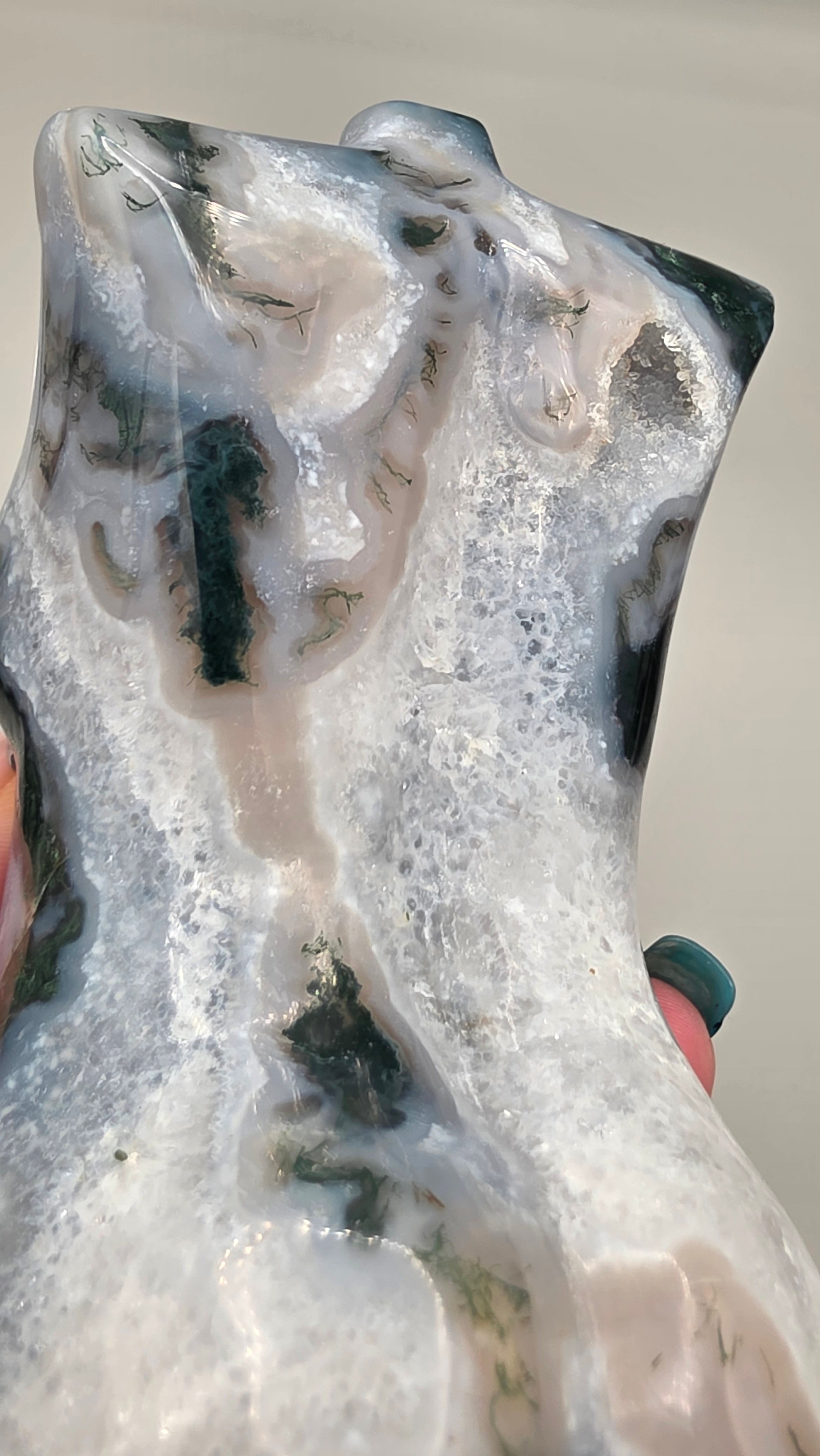 Moss Agate Goddess Body Carving | Druzy Quartz | Hand-Carved