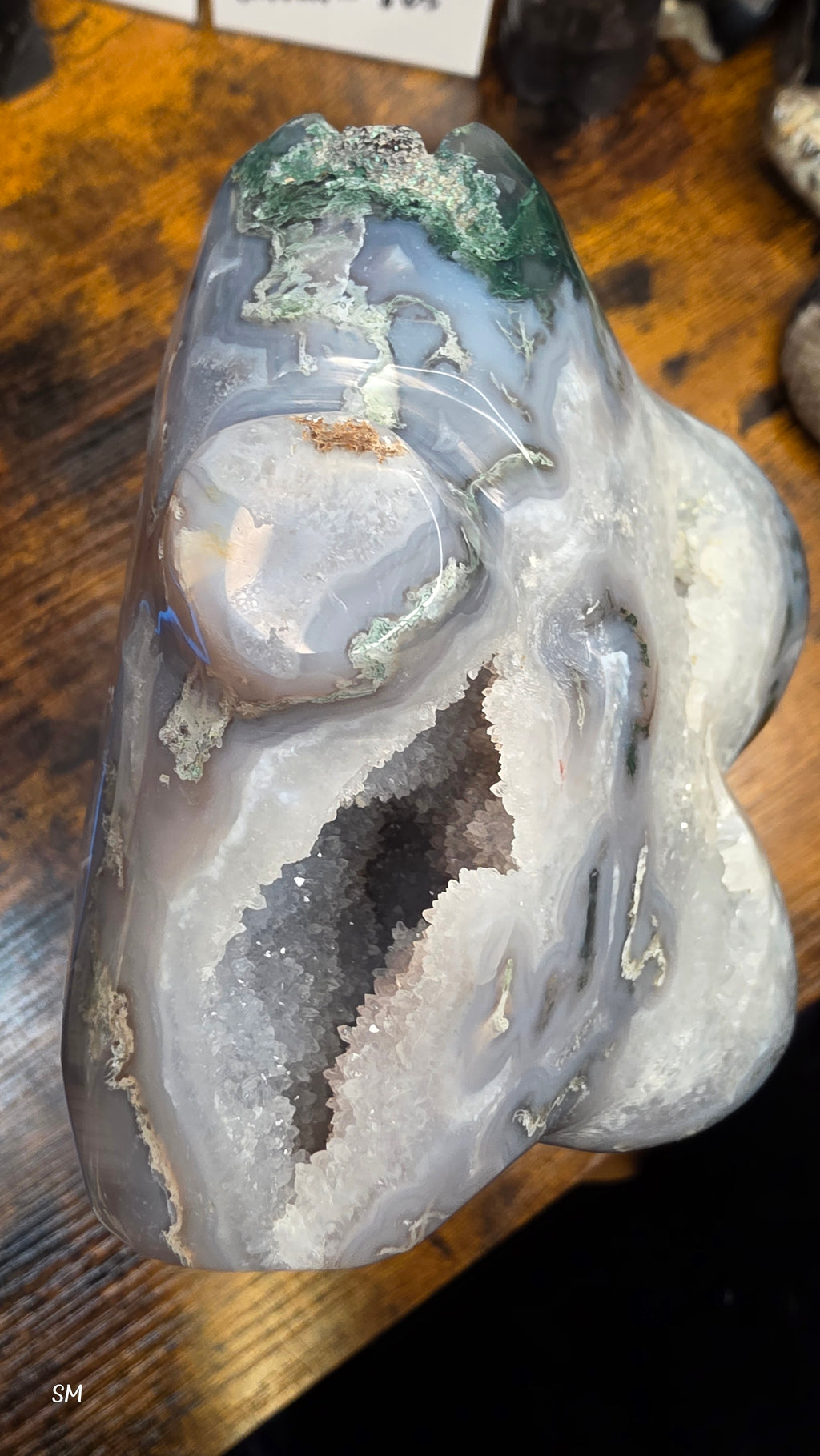Large Moss Agate Druzy Goddess Torso Carving – 7.5 lbs Statement Crystal
