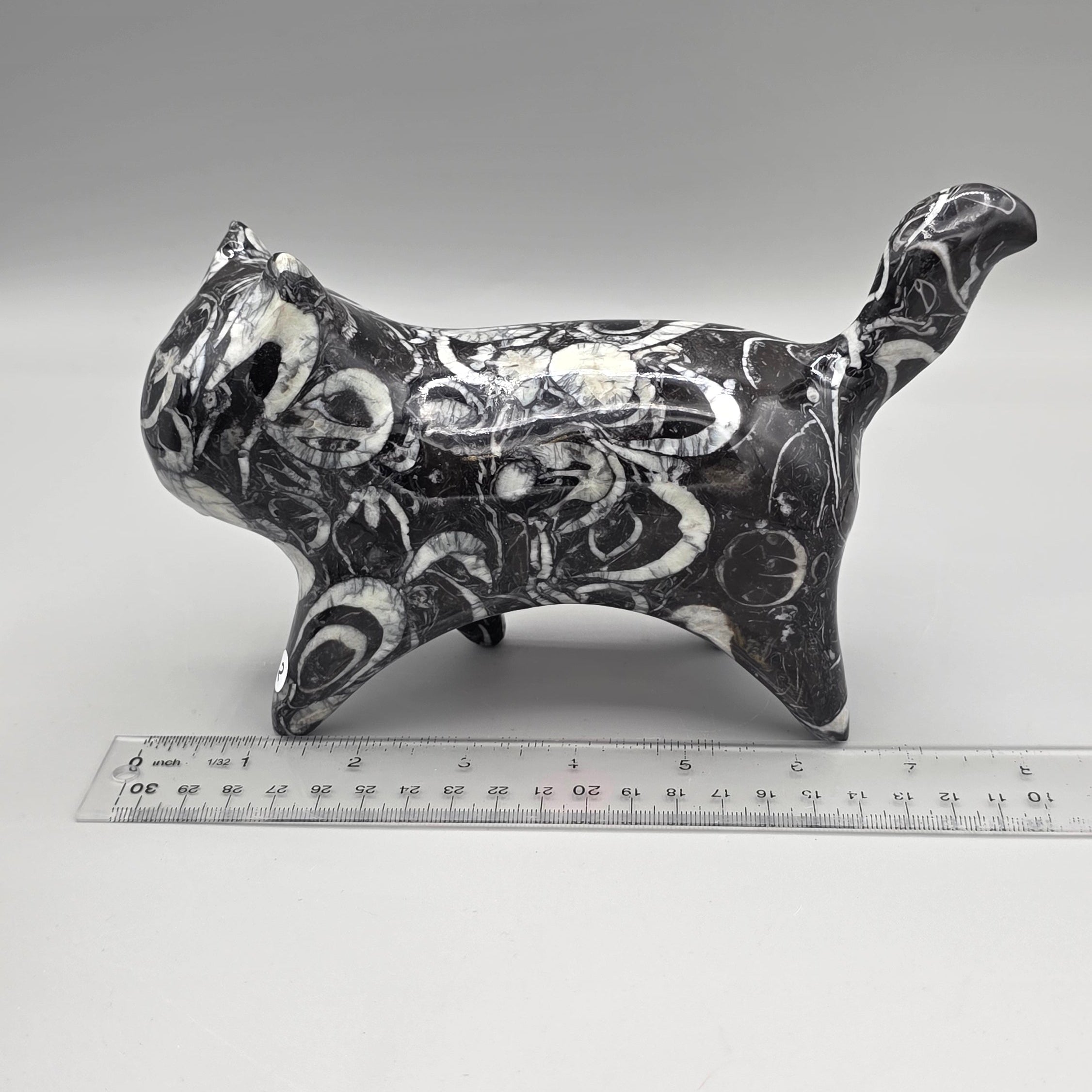 Orthoceras Fossil Cat Carving | Genuine Fossil Stone | Hand-Carved